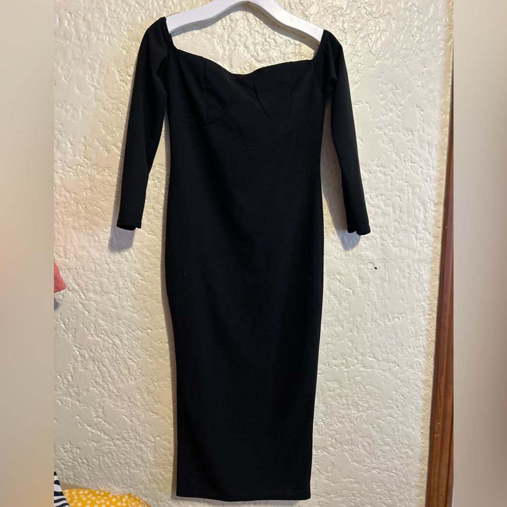 Nasty‎ Gal Elegant Black long sleeve bodycon maxi slit Off-Shoulder Dress size 8
